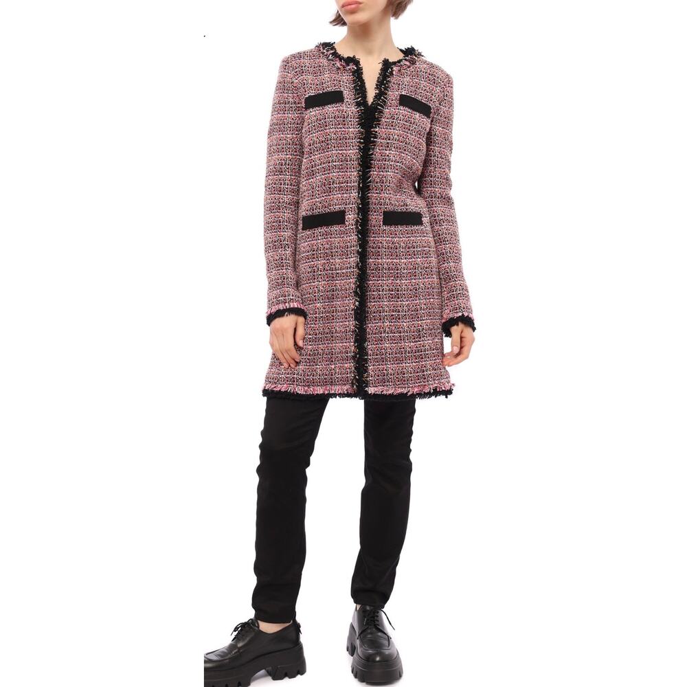 Pinko Tweed Old Money Coquette Open Pink Multi Cotton Jacket EUC Size US 10 - Picture 3 of 16